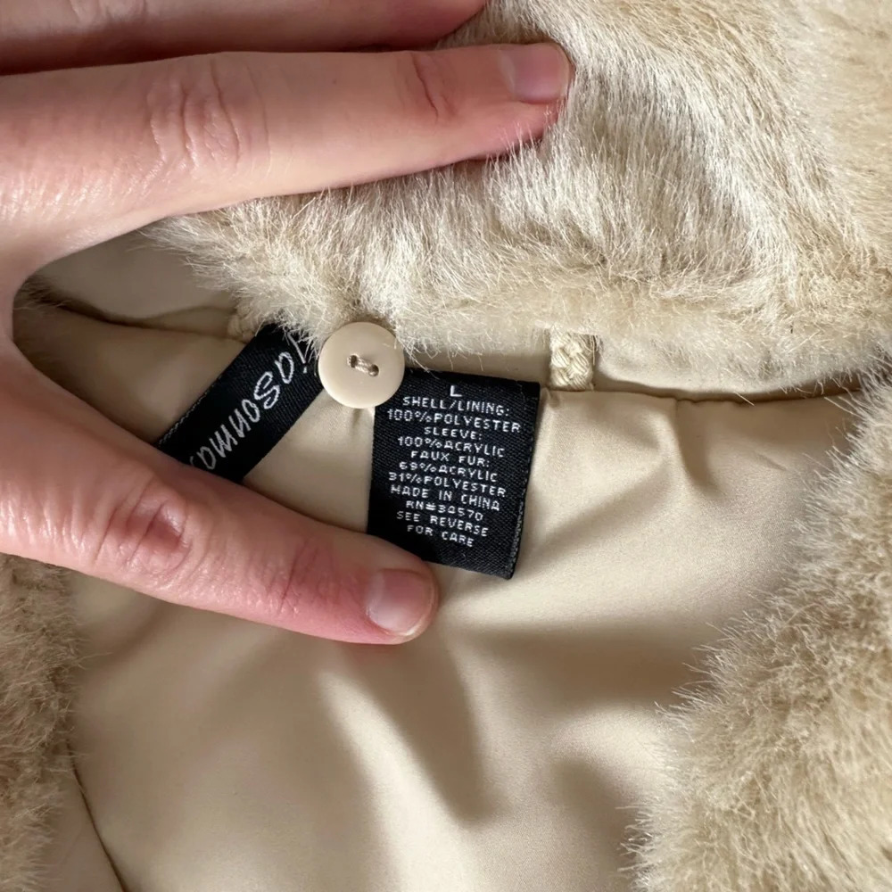 Jason Maxwell Cream Puffer Jacket With Sweater Sleeves & Faux Fur Collar Large - Picture 5 of 5